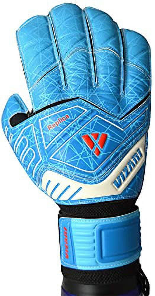 Vizari Replica F.P. Soccer Goalkeeper Gloves with Finger Support for Kids and Adults Size 8 Blue Black White