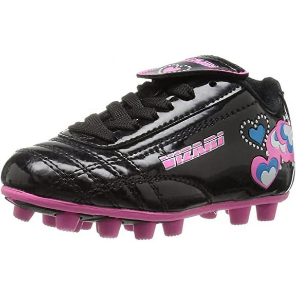 Vizari Shiny Retro Hearts Firm Ground Soccer Shoe for Boys and Girls - Black /Pink