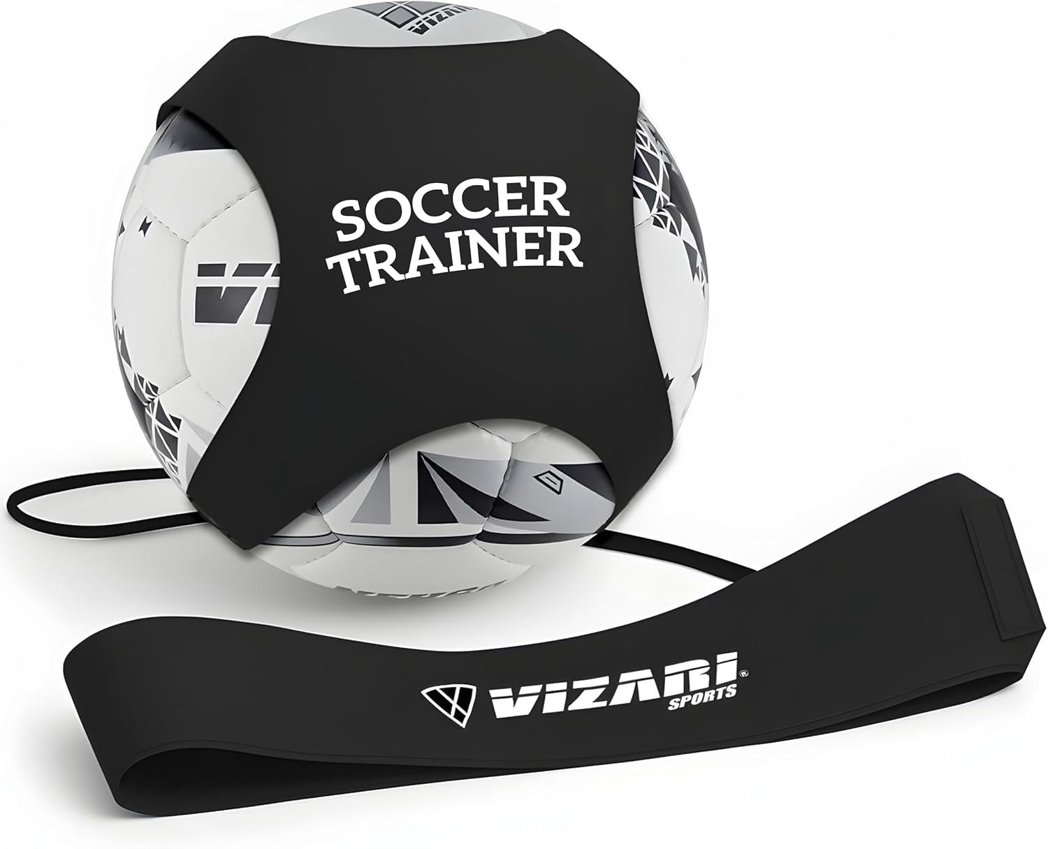 Vizari Soccer Trainer Belt - Solo Training for Youth & Adult - Soccer Kick Trainer for Ball Sizes 3, 4, 5 | Ideal for Volleyball, Rugby, Football (Ball Not Included) (Black)
