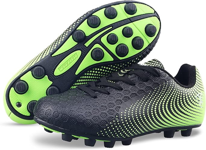 Vizari USA Stealth Firm Ground Soccer Cleats for Kids – Durable, Lightweight Athletic Shoes for Boys and Girls, Black/Green, 13.5