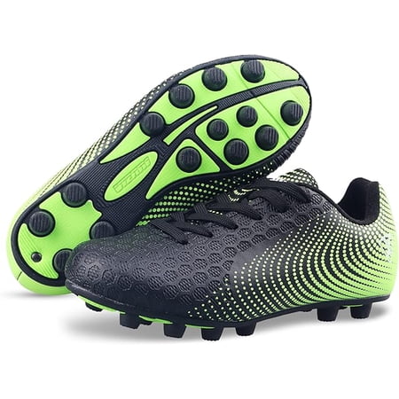 Vizari USA Stealth Firm Ground Soccer Cleats for Kids – Durable, Lightweight Athletic Shoes for Boys and Girls, Black/Green, 4.5