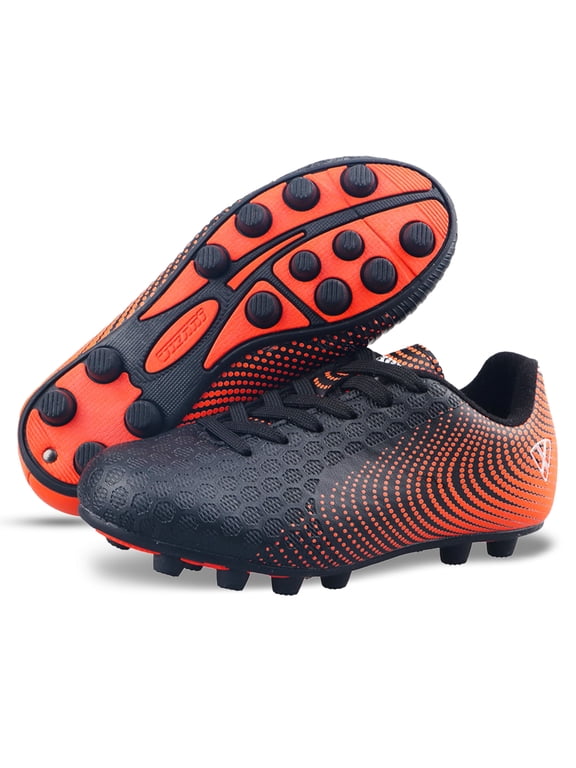 USA Stealth Firm Ground Soccer Cleats for Kids – Durable, Lightweight Athletic Shoes for Boys and Girls, Black/Orange, 12
