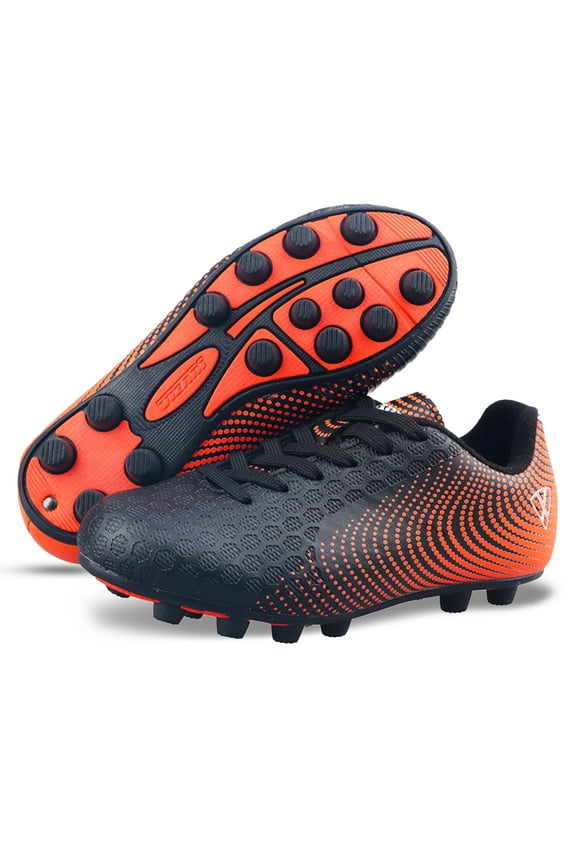 USA Stealth Firm Ground Soccer Cleats for Kids – Durable, Lightweight Athletic Shoes for Boys and Girls, Black/Orange, 5.5