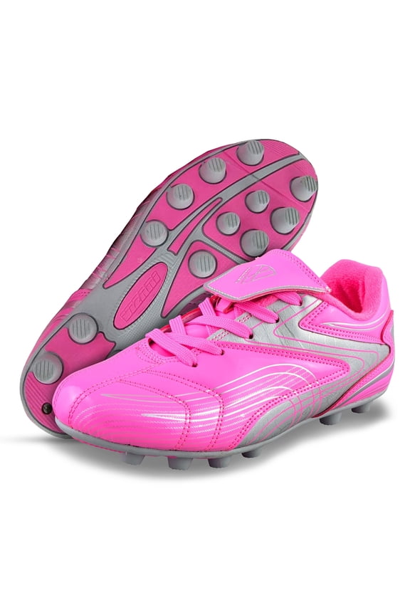 Youth Firm Ground Soccer Cleats – Comfortable, Durable Outdoor Soccer Shoes for Boys and Girls, Pink, 4