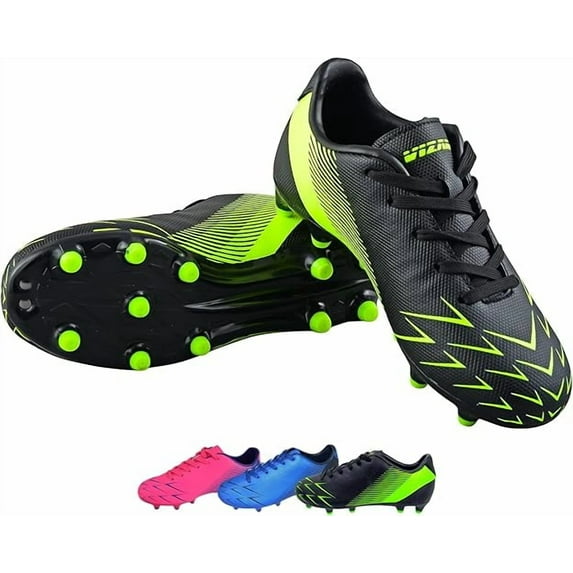 Vizari Ranger Firm Ground Soccer Cleats for Kids – Durable, Comfortable, and Lightweight Soccer Shoes for Toddlers, Little Kids, and Big Kids, Black/Neon Green, 13