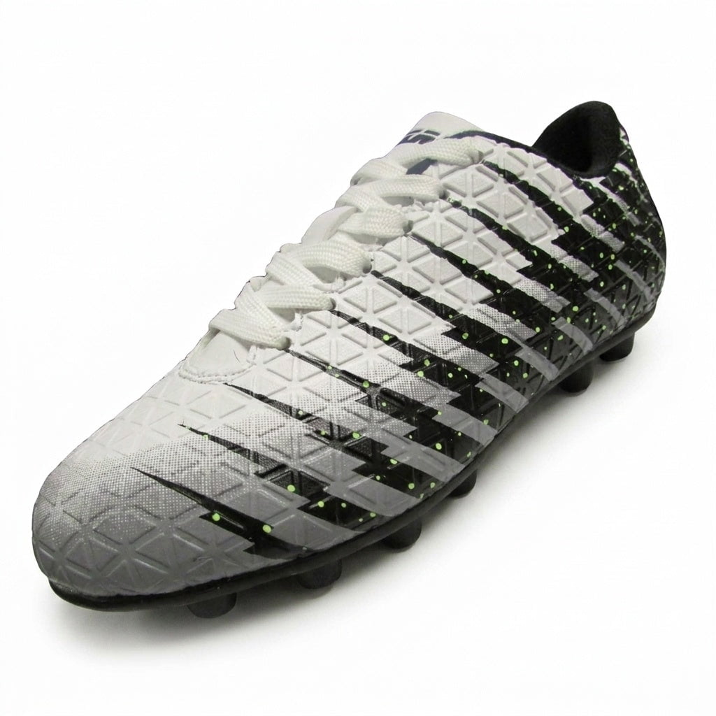 Vizari Bolt Firm Ground Soccer Cleats for Kids – Durable, Comfortable, and Stylish Boys and Girls Soccer Shoes with Traction - White/Black/Silver, 4