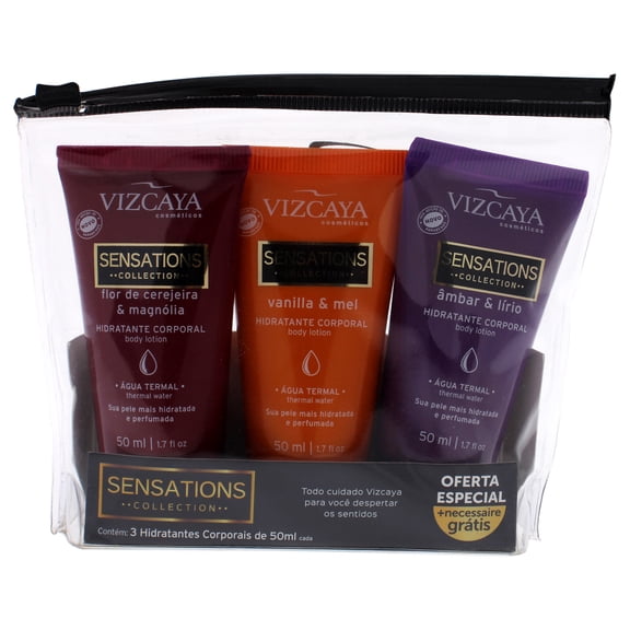 Vizcaya Sensations Colections Kit , 3 Pc Kit 1.7oz Amber and Lily Body Lotion, 1.7oz Cherry Blossom and Magnolia, 1.7oz Vanilla and Honey