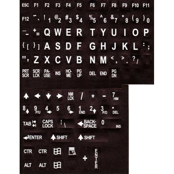 Viziflex Seels KTSB Large Print White on Black Keyboard Stickers
