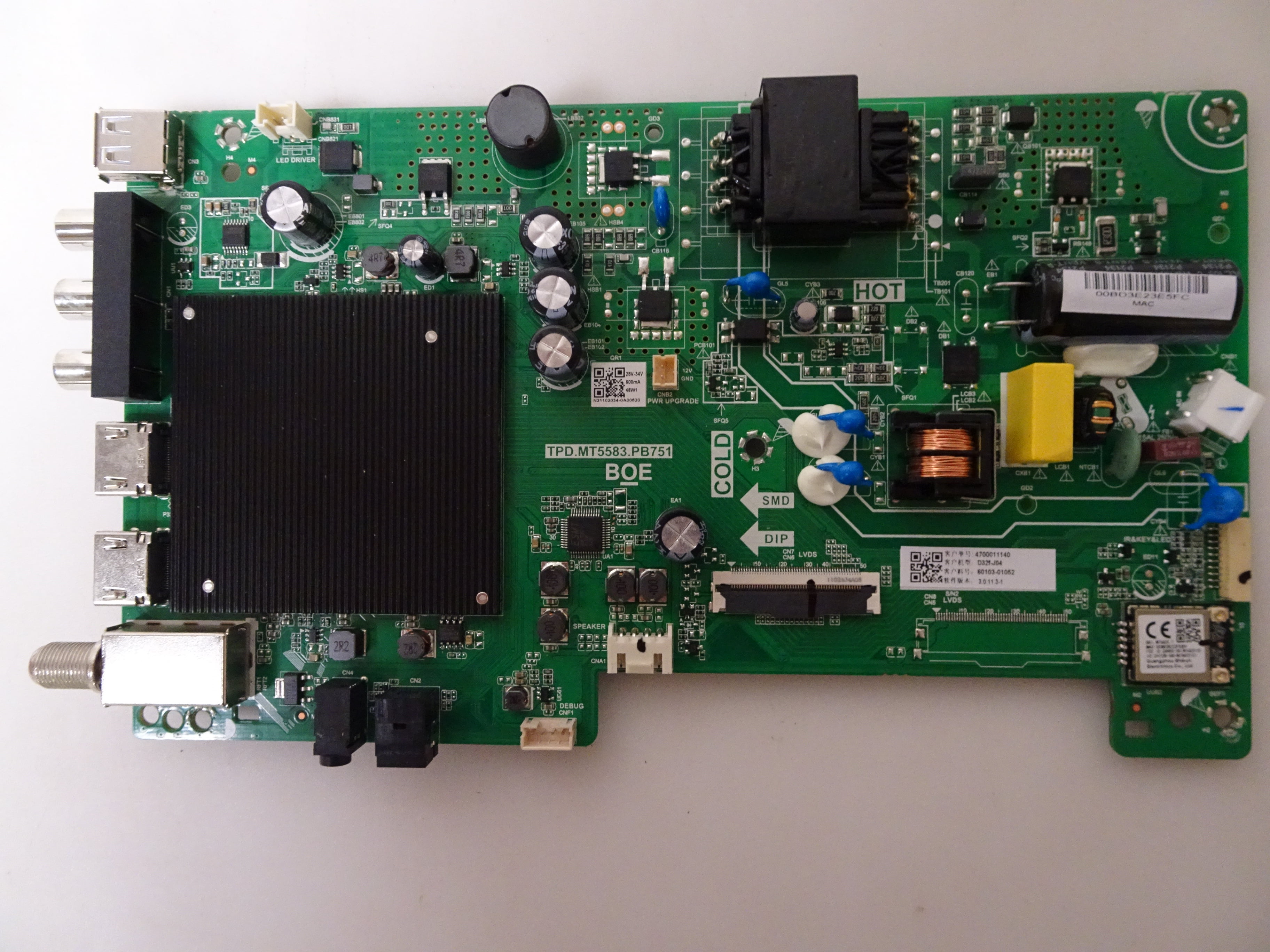 Vizio D32FJ04 Main Board 6010301052, (TPD.MT5583.PB751)