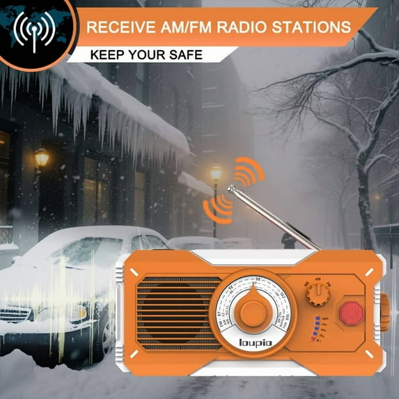 Vizlon Commerce Emergency Weather Radio - 5000mAh Battery, AM/FM/WB, 8 LED Flashlight, Type-C/Solar/Crank Charging - Essential for Camping & Outdoor Emergencies