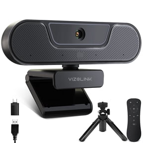 Vizolink 4K /25FPS Webcam for PC, Noise-Cancelling Mics and Speaker, Zoom Remote, Privacy Cover, Tripod, Autofocus, 112FOV, for Video Call and Conference