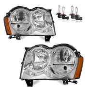 Vizotae Headlights Assembly for 2005 2006 2007 Jeep Grand Cherokee 4Dr Halogen Headlamp Replacement, High/Low Beam W/Bulbs, Driver&Passenger Side