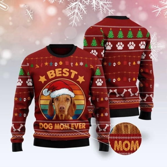 Vizsla Best Dog Mom Ever 3D Christmas Sweater, Dog 3D Christmas Sweater, 3D Dog Sweaters