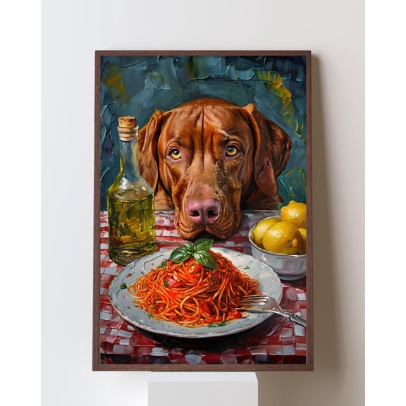 Vizsla Dog Art, Italian Kitchen Wall Poster, Pasta Wall Decor, Whimsical Vizsla Artwork, Kitchen Art, Dog Mom, Stretched Canvas Size 8x12