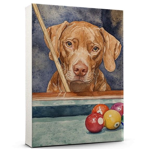Vizsla Dog Canvas Billiards Stretched Canvas Size 8x12 – Funny Vizsla Dog Canvas Wall Decor, Funny Dog Wall Art for Billiards Room