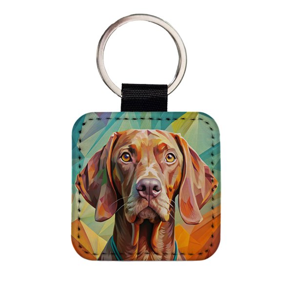 Vizsla Dog Pop Art Faux Leather Square Keychain