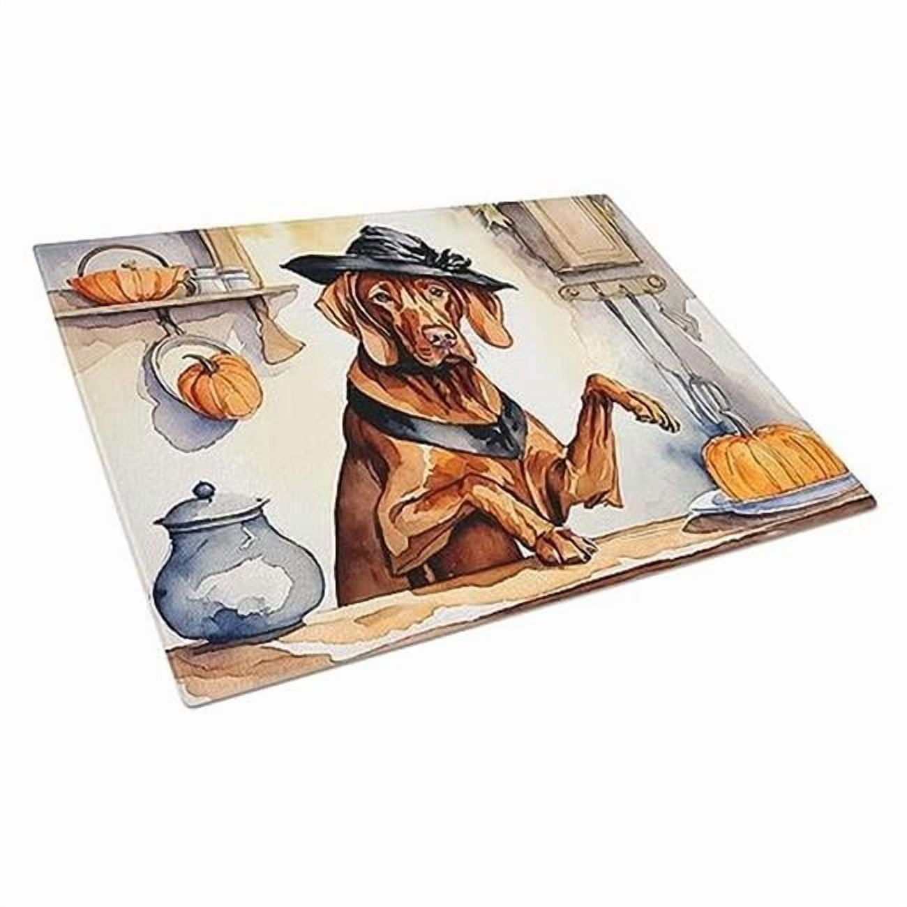 Vizsla Fall Kitchen Pumpkins Glass Cutting Board Large 12 in x 15 in