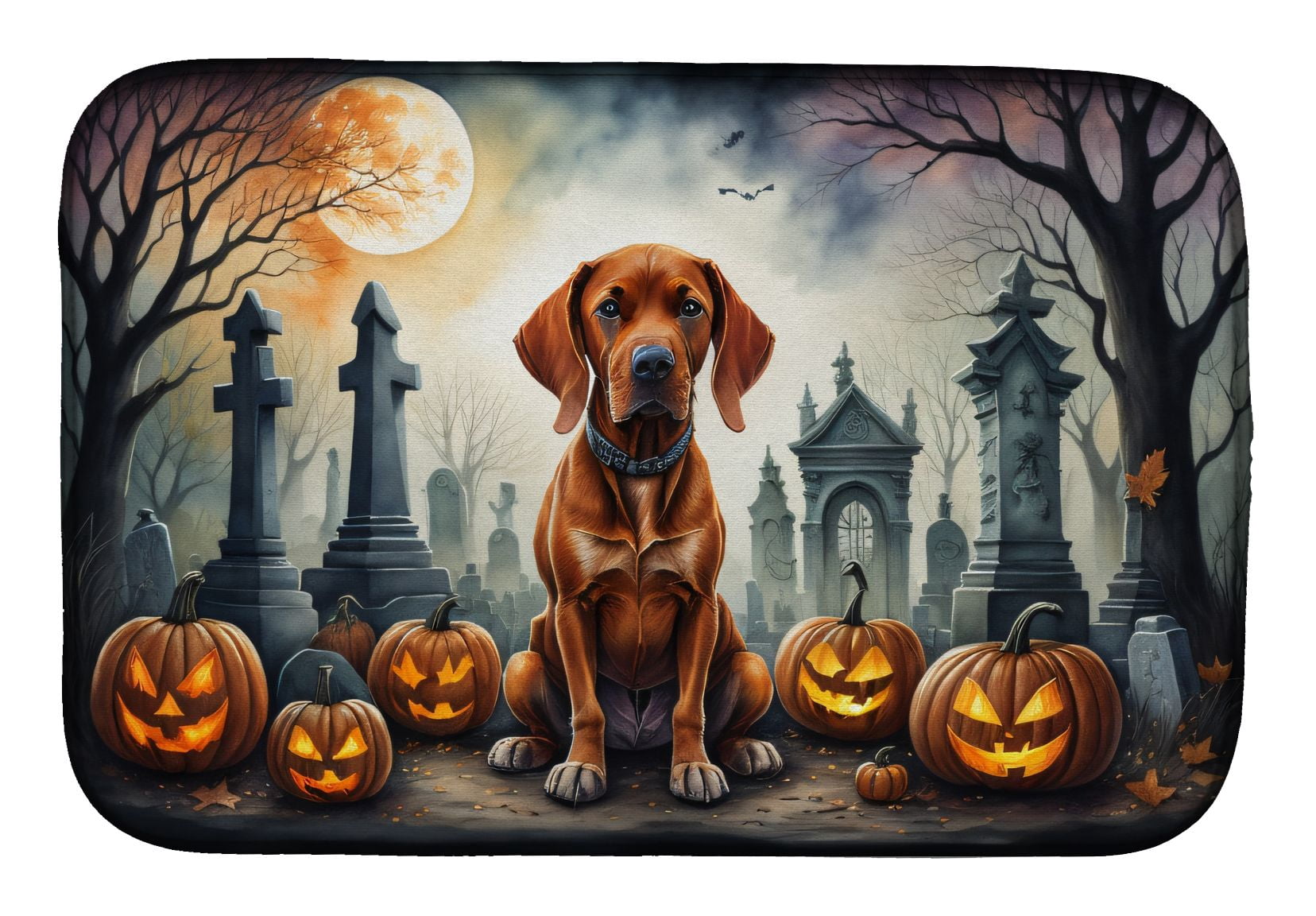 Vizsla Halloween Dish Drying Mat 14x22 Inch with Breed Specific Artwork