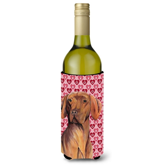 Vizsla Hearts Love and Valentines Day Portrait Wine Bottle Hugger