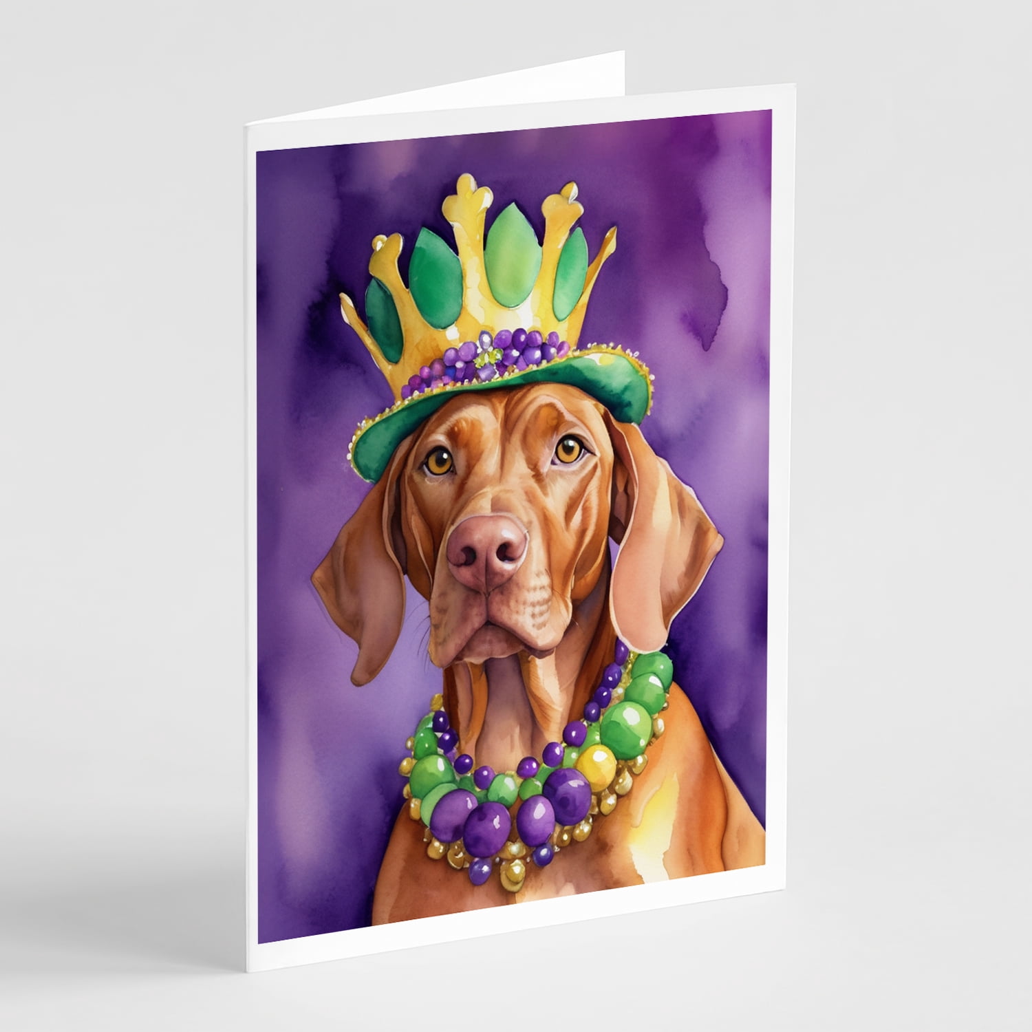 Vizsla King of Mardi Gras Greeting Cards Pack of 8 7 in x 5 in