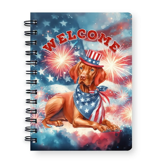 Vizsla Patriotic Welcome for 4Th of July Independence Day Spiral Bound Journal Vizslas Dog Lover Gifts Idea 5x7in Spiral Notebook - 00010