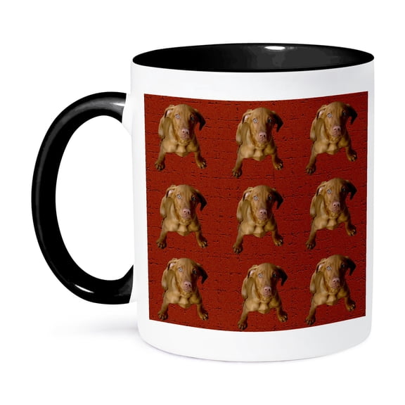 3dRose, Vizsla Puppy Pattern, 15oz Two-Tone Black Mug