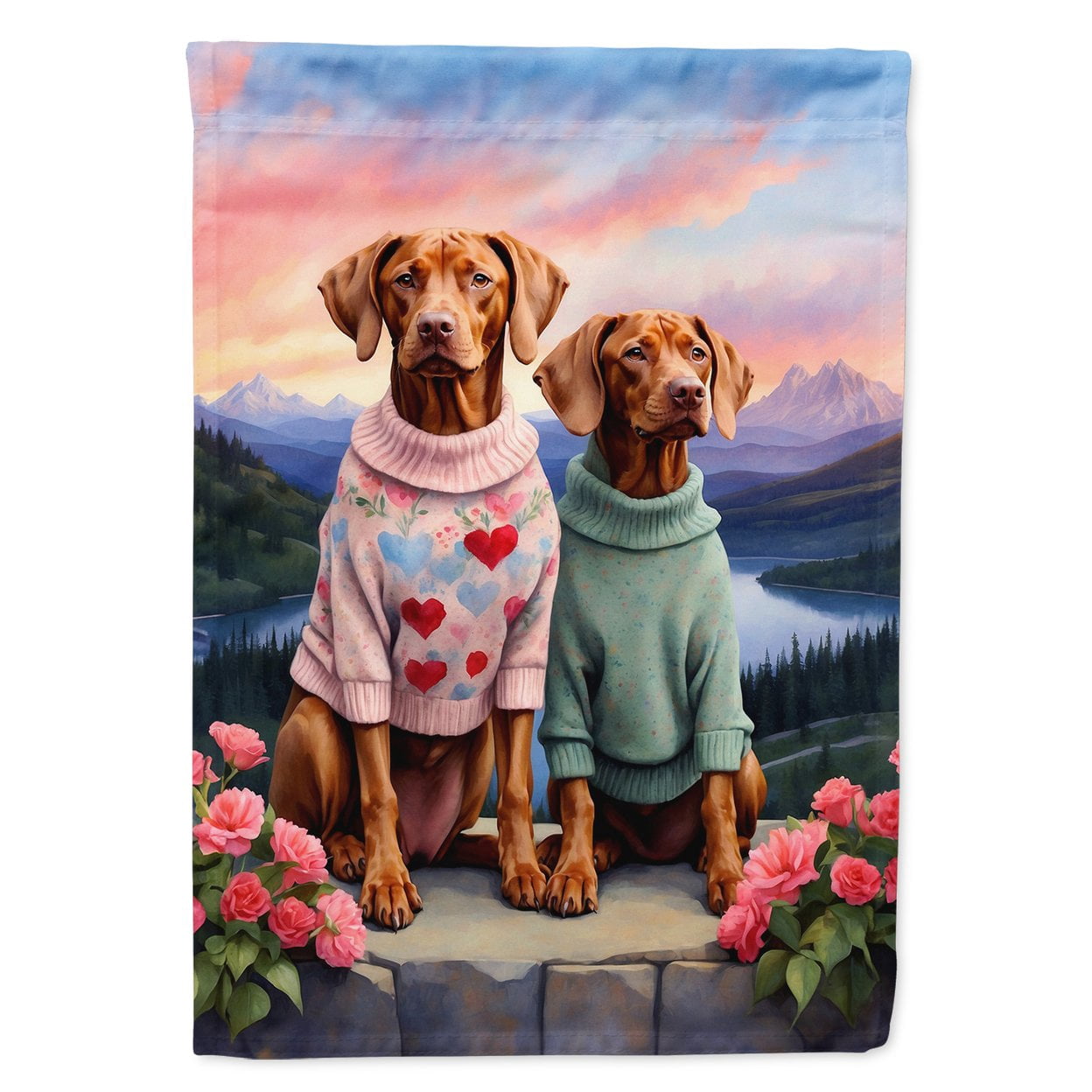 Vizsla Two Hearts House Flag 28 in x 40 in