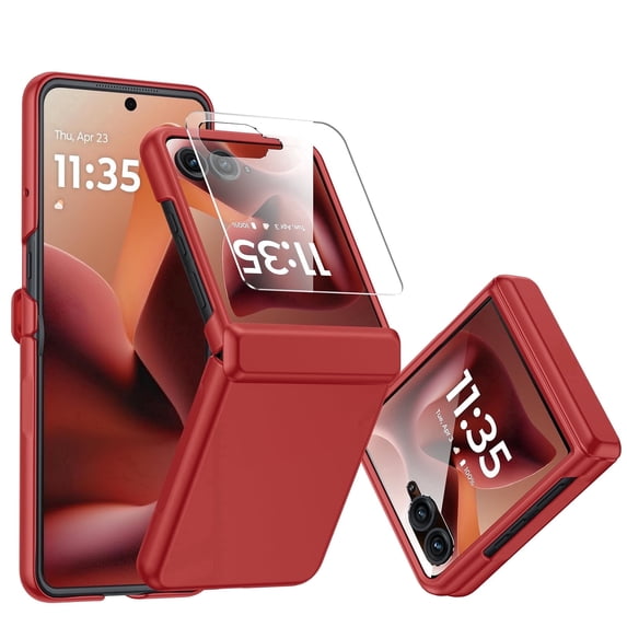 Vizvera For Motorola Razr 60 2025 Ultra Case,With Hinge Protection,Screen Protector,Slim Rugged Anti-Scratch Shockproof Protection Phone Case-Red