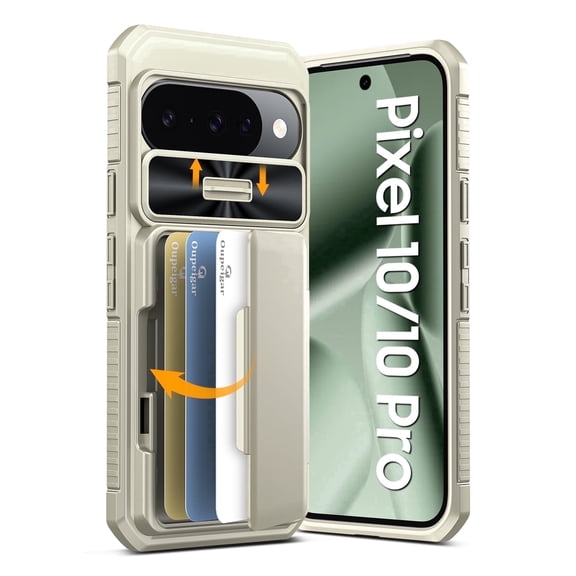 Vizvera for Google Pixel 10/Pixel 10 Pro Wallet RFlD Cards Holder,Camera Control,Camera Cover,Rugged Shockproof Silicone Protective Phone Case-Titanium