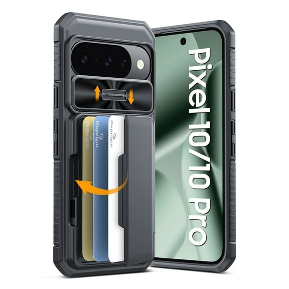 Vizvera for Google Pixel 10/10 Pro Wallet RFlD Cards Holder,Camera Control,Camera Cover,Rugged Shockproof Silicone Protective Phone Case-Black