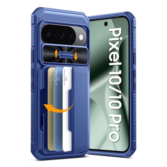 Vizvera for Google Pixel 10/Pixel 10 Pro Wallet RFlD Cards Holder,Camera Control,Camera Cover,Rugged Shockproof Silicone Protective Phone Case-Blue