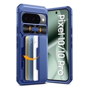 Vizvera for Google Pixel 10/Pixel 10 Pro Wallet RFlD Cards Holder,Camera Control,Camera Cover,Rugged Shockproof Silicone Protective Phone Case-Blue