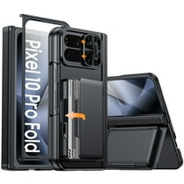 Vizvera for Google Pixel 10 Pro Fold With Card Holder[RFID Blocking]Camera Cover,Hinge Protection,Hidden Kickstand,Screen Protecto Phone Case-Black