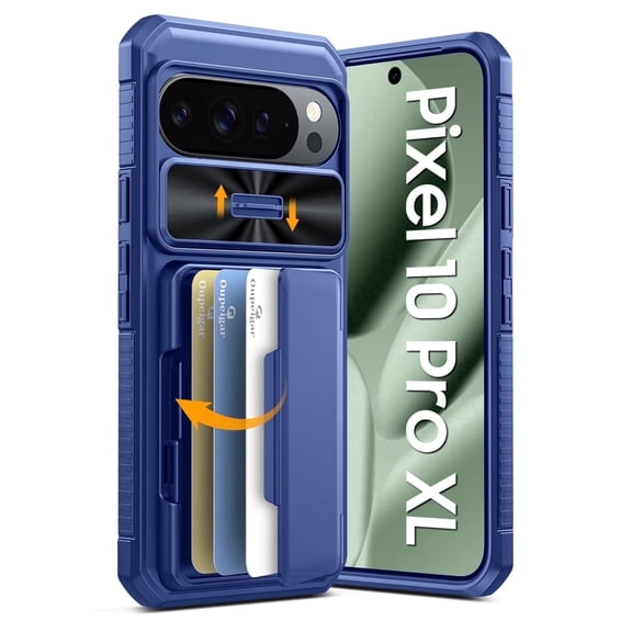 Vizvera for Google Pixel 10 Pro XL Wallet RFlD Cards Holder,Camera Control,Camera Cover,Rugged Shockproof Silicone Protective Phone Case-Blue