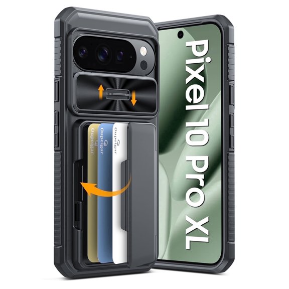 Vizvera for Google Pixel 10 Pro XL Wallet RFlD Cards Holder,Camera Control,Camera Cover,Rugged Shockproof Silicone Protective Phone Case-Black