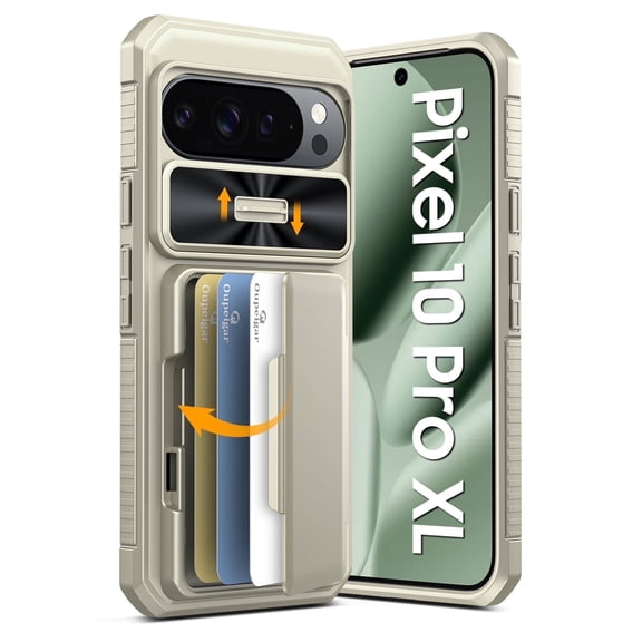 Vizvera for Google Pixel 10 Pro XL Wallet RFlD Cards Holder,Camera Control,Camera Cover,Rugged Shockproof Silicone Protective Phone Case-Titanium
