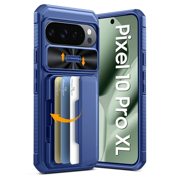 Vizvera for Google Pixel 10 Pro XL Wallet RFlD Cards Holder,Camera Control,Camera Cover,Rugged Shockproof Silicone Protective Phone Case-Blue