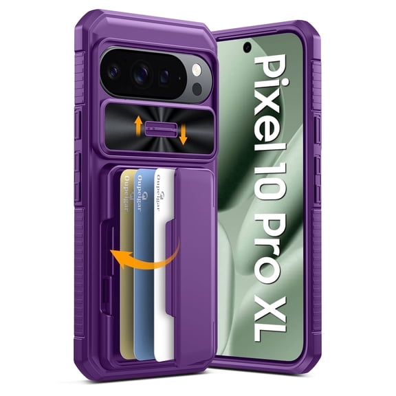 Vizvera for Google Pixel 10 Pro XL Wallet RFlD Cards Holder,Camera Control,Camera Cover,Rugged Shockproof Silicone Protective Phone Case-Purple