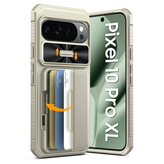 Vizvera for Google Pixel 10 Pro XL Wallet RFlD Cards Holder,Camera Control,Camera Cover,Rugged Shockproof Silicone Protective Phone Case-Titanium