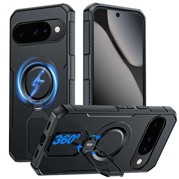 Vizvera Magnetic for Google Pixel 10 Pro Case/Pixel 10 Case with 360° Spin Stand, Fit for Magsafe, Military Grade Protection, Shockproof Case for Pixel 10/10 Pro with Kickstand-Black