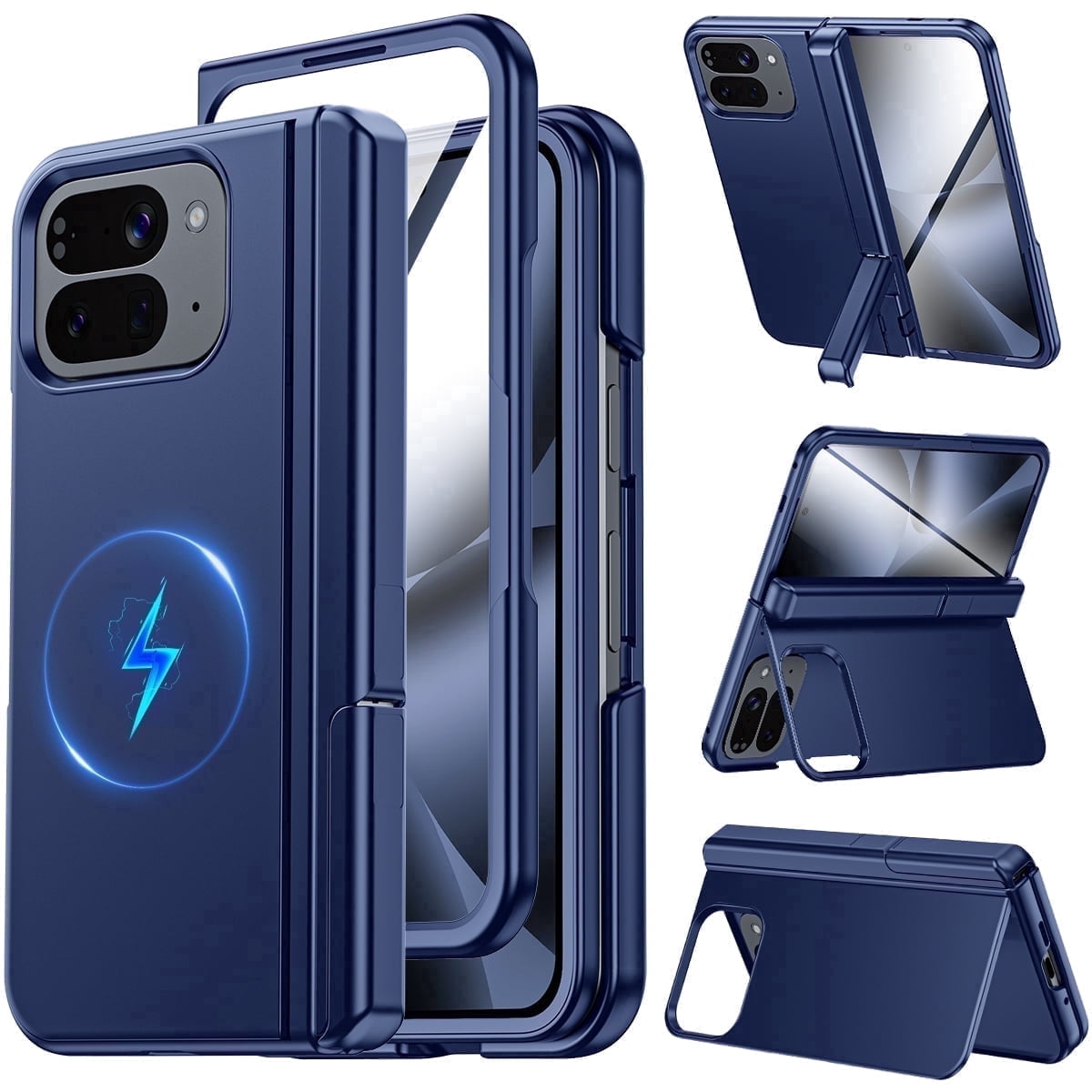 Vizvera Magnetic for Google Pixel 10 Pro Fold Case with Stand, Fit for Magsafe, Hinge Protection, Screen Protector, Built-in Hidden Kickstand, Slim Shockproof Phone Case-Blue