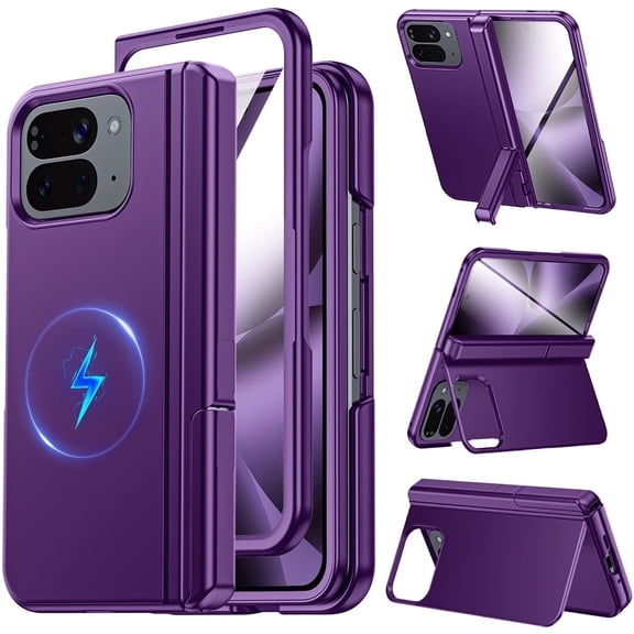 Vizvera Magnetic for Google Pixel 10 Pro Fold Case with Stand, Fit for Magsafe, Hinge Protection, Screen Protector, Built-in Hidden Kickstand, Slim Shockproof Phone Case-Purple