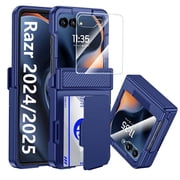 Vizvera for Motorola Razr 2026/Razr 2025/Razr 2024 Phone Case with Card Holder [RFID Blocking],Hinge Protection,Screen Protector Shockproof Case-Blue