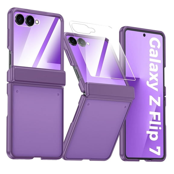 Vizvera for Motorola Razr 2025/2024 With Hinge Protection,Screen Protector,Skin Feel Translucent Frosted,For Wireless Charging Phone Case-Purple