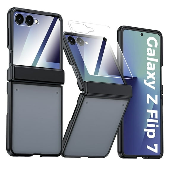 Vizvera for Motorola Razr 2025/2024 With Hinge Protection,Screen Protector,Skin Feel Translucent Frosted,For Wireless Charging Phone Case-Black