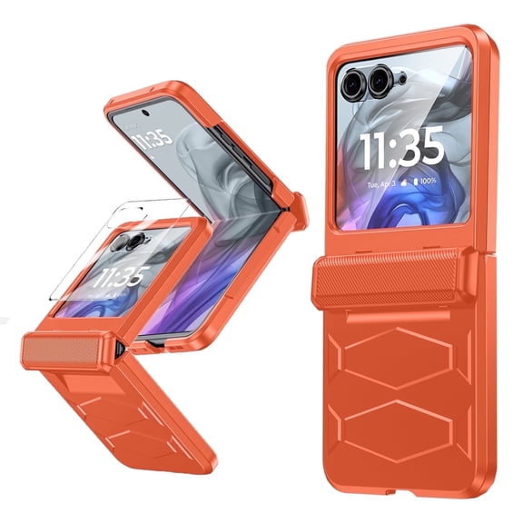 Vizvera for Motorola Razr 50/Razr 60 Case with Hinge Cover,Built-in Screen Protector Shockproof All-Inclusive Smartphone Cover Wireless Charging for Motorola Razr 2024/Razr 2025-Orange