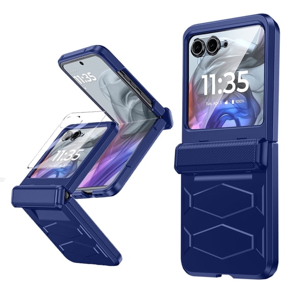 Vizvera for Motorola Motorola Razr 2024/Razr 2025//Razr 2026 Case with Hinge Cover,Built-in Screen Protector Shockproof All-Inclusive Smartphone Wireless Charging Cover-Blue