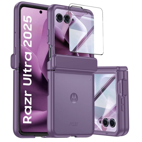 Vizvera for Motorola Razr Ultra 2026/Razr Ultra 2025 Phone Case,With Hinge Protection,Screen Protector,Skin Feel Translucent Frosted,Wireless Charging-Purple