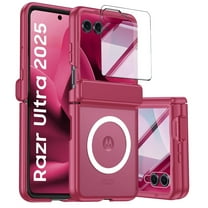 Vizvera for Motorola Razr Ultra 2025 Case,with Magnetic Power [Slim Design][Screen Protector][Hinge Protection] Translucent Matte Shockproof Protective Phone Case for Razr 60 Ultra-Rose Red