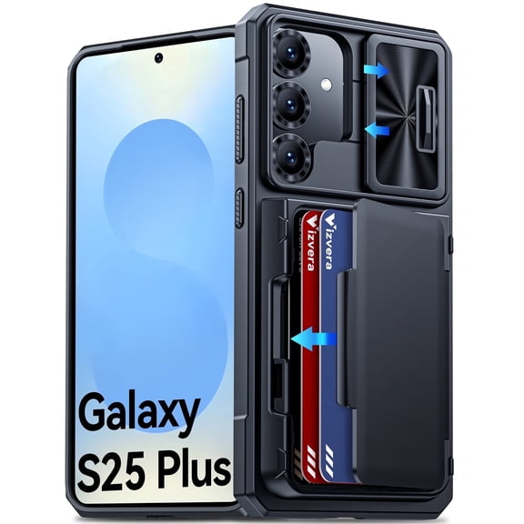Vizvera for Samsung Galaxy S25 Plus Wallet RFlD Cards Holder,Camera Control,Camera Cover,Rugged Shockproof Silicone Protective Phone Case-Black